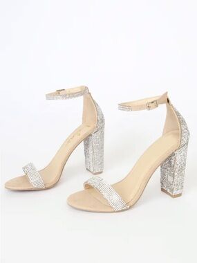 New in box Lulus Harper rhinestone Silver Crystal Block Heel Ankle heel size 7